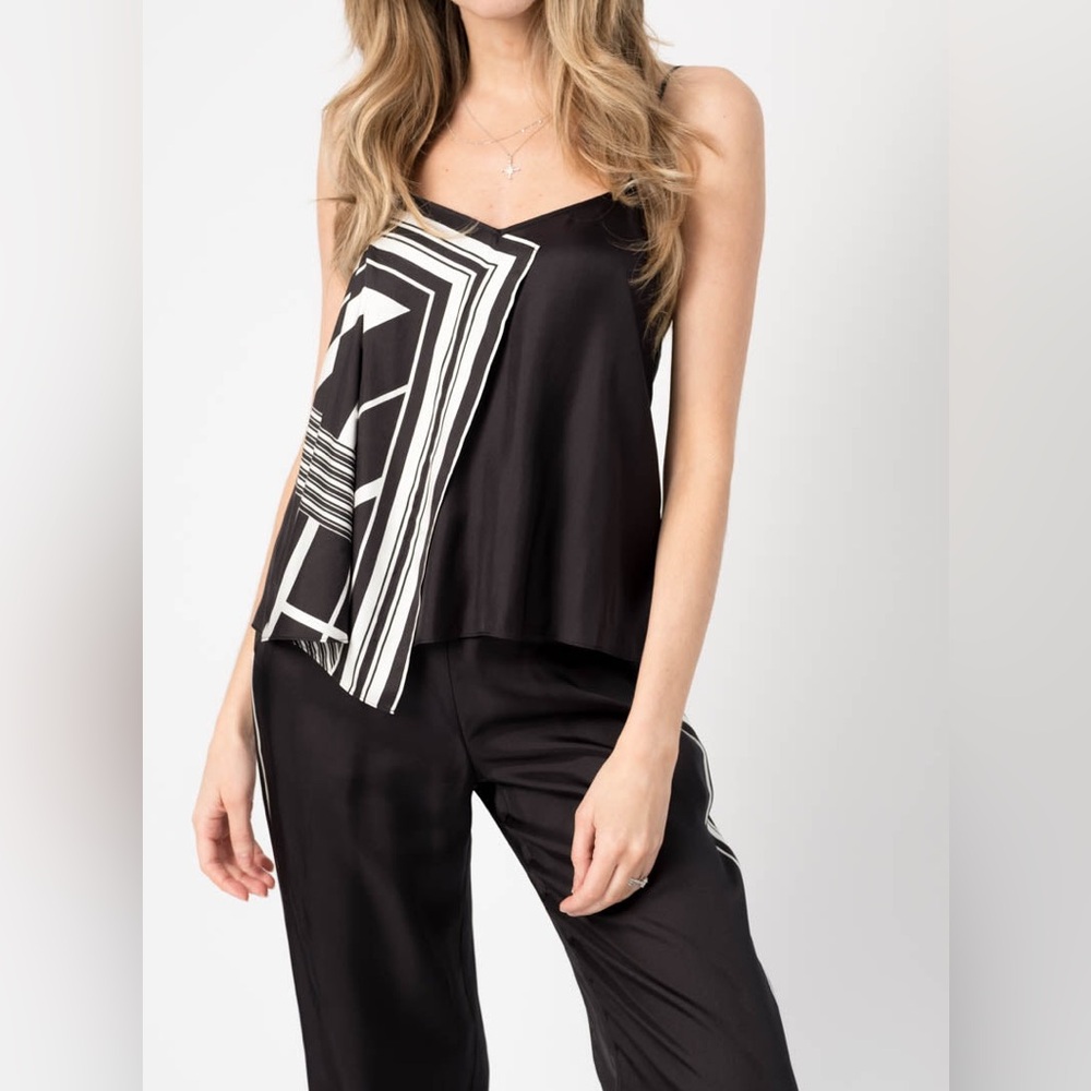 Rag & Bone Isadora Silky Black and White Asymmetric Camisole
